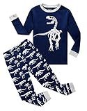 Family Feeling Dinosaur Little Boys Long Sleeve Pajamas Sets Cotton Pyjamas Kids Pjs Size 5 Blue