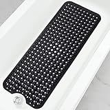 Linoows Bathtub and Shower Mats, 40x16 Inch Extra Large Non Slip Soft Bath Tub Mat with Suction Cups and Drain Holes for Bathroom Floor and Keep Tubs Clean, Machine Washable, Black