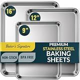 Stainless Steel Cookie Sheet Set of 3, 9/12/16" Baking Sheet Pans