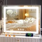 Gvnkvn Makeup Vanity Mirror with USB Charging Port 24" x 19" Large LED Makeup Mirror, Desk Mirorr with Lights, Light up Mirror with 10X Magnification and, Dimmable 3 Modes, Touch Control White