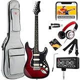 Best Choice Products Beginner HSS Electric Guitar Kit w/Headphone Amp, Padded Gig-Bag, Headphones, Guitar Strap - Red Flametop/Black