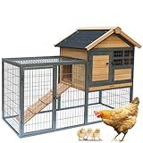 Chicken Coop and Run, Two Story Rabbit Hutch Indoor Outdoor, Waterproof Metal Frame Hen House with Nesting Box Rabbit Cage, Deep No Leak Pull Out Tray, for Chick, Bunny