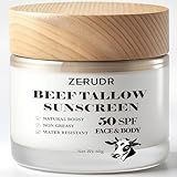 ZERUDR Beef Tallow Sunscreen: SPF 50 non toxic sunscreen, Tallow & Zinc Oxide Sunblock Non-Greasy Reef Safe formula 60g