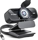 1080P HD Webcam with Noise Cancellation Mic, Privacy Cover, Wide-Angle Lens, Auto Light Correction, Plug and Play USB Webcam for Laptops, Desktops, PCs, Macs, Zoom, Skype, and Streaming - Black
