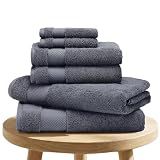 BIOWEAVES 100% Organic Cotton 700 GSM Plush 6-Piece Towel Set GOTS Certified, 2 Bath Towels, 2 Hand Towels & 2 Washcloths - Charcoal