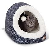 K&H Heated Cat Bed, Thermo-Pet Cave Indoor, Safety Listed, 4W, Navy/Geo