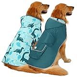 HDE Reversible Dog Raincoat Hooded Slicker Poncho Rain Coat Jacket for Small Medium Large Dogs Dinosaurs - L