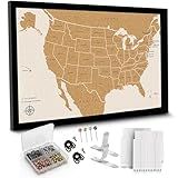 Large Push Pin Travel Map United States | USA Map with 200 Pins for Wall | Cork US Map Pin Board Tracker for Marking Places Traveled | US Travel Map for Couples and Family Adventures