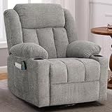 Ketaiyou Rocker Swivel Recliner Chair for Adults, Overstuffed Large Manual Recliner Glider with Massage and Heat, Comfy Soft Fabric Living Room Reclining Sofa Chair (Lime Gray)