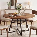 Alpen 42" Round Dining Table for 4-6, Farmhouse Kitchen Table with Storage Shelf, Wood Circle Table with Pedestal Metal Frame, Small Space Table for Apartment, Dining Room, Vintage Brown