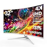 CRUA 32" White Curved Monitor, 4K UHD(3840*2160P) 1500R VA Screen, 75Hz Computer Monitor Supports AMD Freesync, 120% sRGB, Built-in speakers, Blue Light Filter,Wall Mountable Installs(HDMI 2.0/DP 1.4)