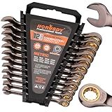 HORUSDY 12-Piece Metric Ratcheting Wrench Set | 8-19 mm | Ratchet Combination Wrenches Set with Organizer | 72-Teeth | Chrome Vanadium Steel