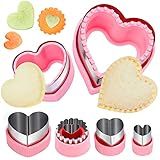 Heart Cookie Cutter Set, 6 Pcs Valentines Day Cookie Cutters, Sandwich Cutter and Sealer,Heart Shaped Cookie Cutter for Biscuits Cakes Fruit and Sandwiches