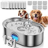 3.4Gal Dog Water Fountain for Large Dogs, 13L Stainless Steel Large Pet Fountain with Deeper & Wider Drinking Area, Automatic Dog Water Bowl Dispenser with Water Window(with 7 Filters)