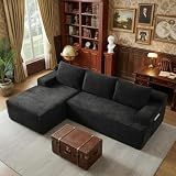 96" Corduroy Sectional Sofa Boneless Couches for Living Room - L Shaped Compressed Cloud Couch with Left Facing Chaise Lounge and Side Pockets