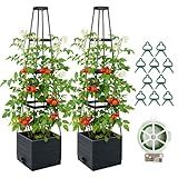 2 Pack Raised Garden Bed Planter Box with Trellis, 57'' Self Watering Tomato Planters for Climbing Plants, Tomato Cage Trellis for Vegetables & Vine Flowers Indoor Outdoor Patio