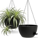 UOUZ 13 Inch 2 Pack Large Self Watering Hanging Planters for Indoor Outdoor Plants, Hanging Plant Pots with Removable 50 Oz Reservoir, Plastic Hanging Basket for Window Porch Garden Balcony, Black