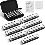 CONJURER 10 Hole Diatonic Blues Harmonica Set 7 Keys Silver Metal