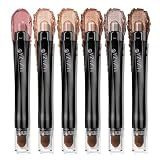 LUXAZA PRO Neutral Eyeshadow Stick Makeup 6PCS Set, Brown Nude Metallic Shimmer Matte Cream Eye Shadow Palette Eyeliner Brightener Pencil Crayon, Party Makeup - BROWN CANYON