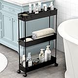 SPACELEAD Slim Storage Cart 3 Tier,Bathroom Organizer Rolling Utility,Mobile Shelving Unit Slide Out for Office, Kitchen, Laundry Room & Narrow Places,Black