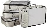 Amazon Basics 4 Piece Packing Cubes with Double Zipper and Mesh Top, Travel Organizer Set, Medium, Gray