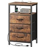 Huuger Nightstand with Charging Station, 27.6 Inch Bedside Table,Side Table