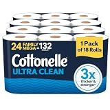 Cottonelle Ultra Clean Toilet Paper, 24 Family Mega Rolls=132 Regular Rolls