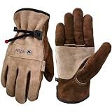 WZQH Leather Work Gloves for Men or Women.Gardening,Welding,Coffee-grey L