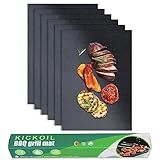 Black Grill Mats Set of 6 - Non-Stick Heavy Duty Teflon Grill Sheets for Charcoal, Gas & Electric Smokers