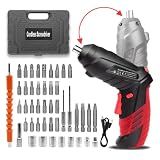 AFNZTME Cordless Power Screwdriver Electric Screwdriver Rechargeable Set, Battery Powered Screwdriver Kit Including 46pcs Bits, Pivoting Handle and LED Lights Small Drills Cordless (Red)