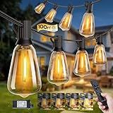 Minetom 100FT Outdoor-String-Lights with Remote, 31+2 Shatterproof ST38 LED Bulbs, Waterproof Patio Lights with 3 Modes, Dimmable & Connectable 2700K Hanging Lights for Backyard Porch Deck Balcony