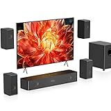 Wooden 5.1.2 Virtual Surround Sound System, 4 Surround Speakers Wired, 400W Peak Power, Sound Bars for Smart TV w/Subwoofer, 5.25'' Deep Bass, Home Theater TV System, ARC/OPT/BT/AUX, HiPulse N512