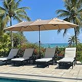PHI VILLA 15ft Large Patio Umbrellas with Base Included, Outdoor Double-Sided Rectangle Big Market Umbrella with Stand, Outside Umbrellas for Poolside Lawn Backyard, Beige