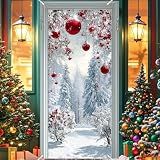 Nuxovilar Snow Scene Door Cover with Red Accents Polyester 35x71 Inches