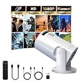 BESUS Mini projector, with wired screen sync 4K 1080P portable projector 180° rotation. 17-130" screen video projector. Compatible with smartphones, laptops.
