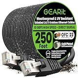 GEARit Cat6 Outdoor Ethernet Cable (250ft) 23AWG Pure Copper, FTP, LLDPE, Waterproof, Direct Burial, In-Ground, UV Resistant, POE, Network, LAN, Internet, Cat 6, Cat6 Cable - 250 Feet