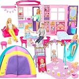 Style Shine Doll House Portable & Foldable Dollhouse w/ 60+ Pcs & 2 Dolls, Play House Toy with Bedroom Kitchen Furniture Camping Playset, Playhouse Gift for Girl Kid Toddler