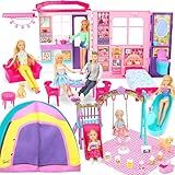 Style Shine Doll House Portable & Foldable Dollhouse w/ 60+ Pcs & 2 Dolls, Play House Toy with Bedroom Kitchen Furniture Camping Playset, Playhouse Gift for Girl Kid Toddler