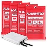 Emergency Fire Blanket for Home Kitchen - KANHIRO Fiberglass Fire Suppression Blanket Great for School, Fireplace, Grill, Car, Office, Warehouse (4 Pack, 40"x40")