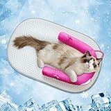 Pawfun Cat Cooling Mat with Soft U-Shaped Pillow– Breathable Calming Cooling Pad for Cats– Portable Washable Summer Cooling Cat Bed for Indoor Or Travel Use,Hot Pink Cat