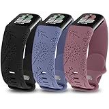 Minyee 3 Packs Floral Engraved Band Compatible with Fitbit Charge 6 Bands/Fitbit Charge 5 Bands Women, Cute Soft Silicone Dandelion Flower Pattern Sport Designer Fancy Summer Strap for Charge 6/5