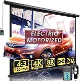 Motorized Projector Screen - Indoor and Outdoor Movies Screen Electric Projector Screen W/Remote Control (120 inch)