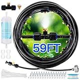 Misters for Outside Patio with Water Filter - 59Ft(18M) Misting system Line 20 Brass Mist Nozzles Brass Adapter(3/4") Patio Misters for Cooling Outdoor Greenhouse Backyard Porch Garden BBQ Party Pool
