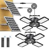 Latband Solar Shed Light Outdoor Indoor Solar Powered Motion Sensor Pendant Light,144LED 1200LM Daytime Work with 5 Modes & Remote Control 4 Heads IP65 Waterproof for Garage Barn Shop 2 Pack