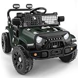 ELEMARA Ride On Car, Bluetooth Ride on Toys for Toddlers, 12V Kids Battery Powered Vehicles w/Remote, 3.5 mph Ride on Jeep, Motorized Off-Road Truck, Electric Car for Kids w/3 Speeds,LED Lights- Green