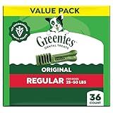 Greenies Veterinarian-Recommended Adult Natural Dental Dog Treats Regular Size, Dog Dental Chews, Original Flavor, 36 oz. Pack, 36 Count