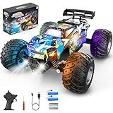 Remote Control Car, 1:18 2WD Off-Road Rc Truck, 20 KM/H All-Terrain RC Cars with Headlights & Body Lights, 2.4GHz, 2 Rechargeable Batteries, Remote Control Car for Boys 4-7 8-12, Monster Truck Toys