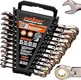 HORUSDY 12-Piece Metric Flex-Head Ratcheting Wrench Set with Organizer | 8-19 mm Ratchet Combination Wrenches Set | 72-Teeth | Chrome Vanadium Steel