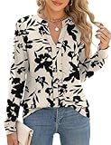 Micoson Dressy Tops for Women V Neck Womens Business Casual Tops Long Sleeve Work Shirts for Office Black Floral Blouses Apricot Printed L