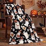 Horaldaily Halloween Black Ghost Pumpkin Skulls Flannel Throw Blanket 50x60
